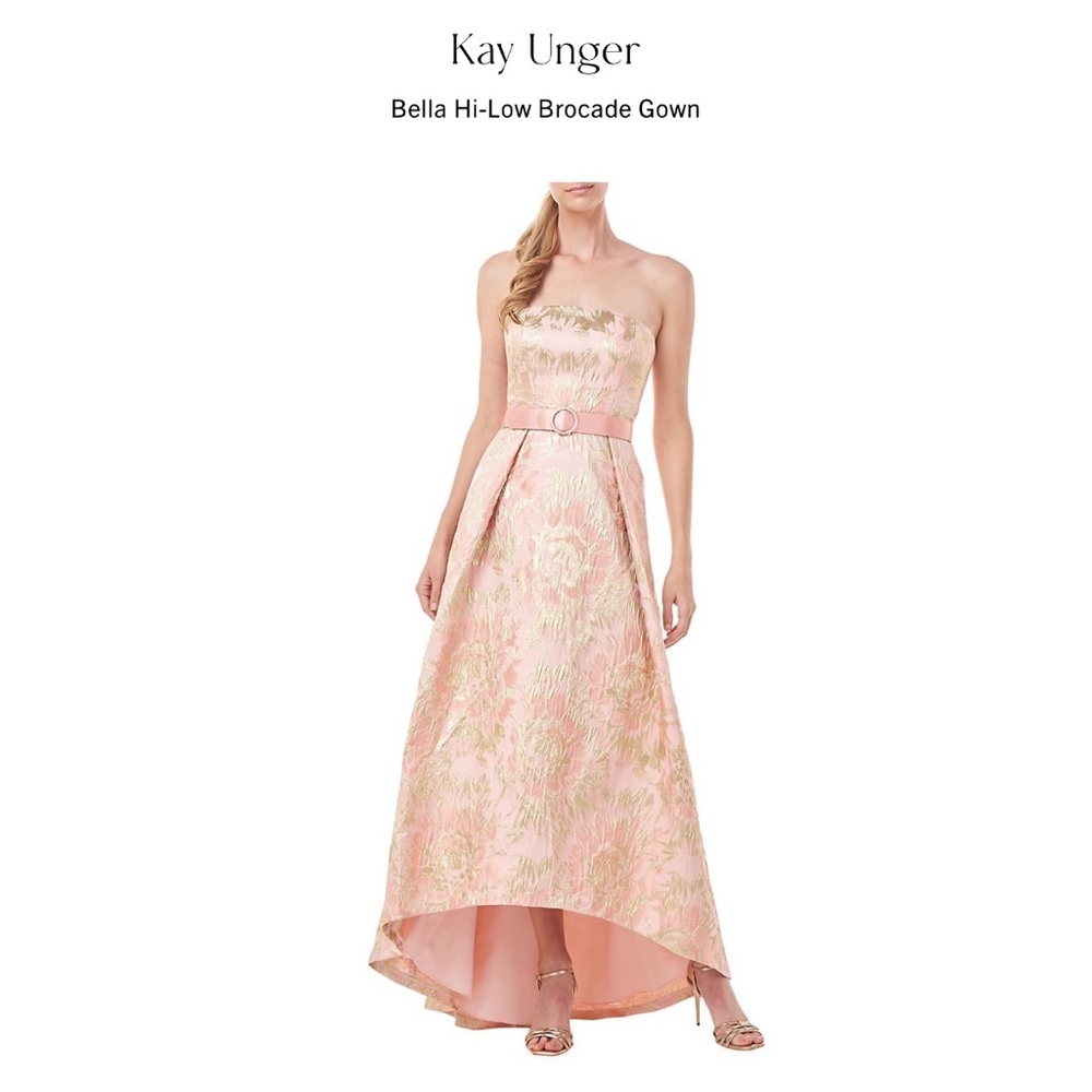 Kay Unger Women's Bella Floral Jacquard Belted High-Low Gown